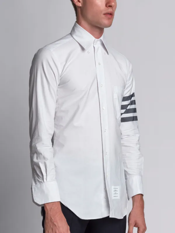 Long Sleeve Shirt With Black And White Woven 4-Bar Stripe In White Oxford