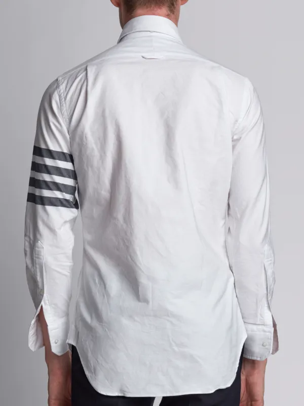 Long Sleeve Shirt With Black And White Woven 4-Bar Stripe In White Oxford