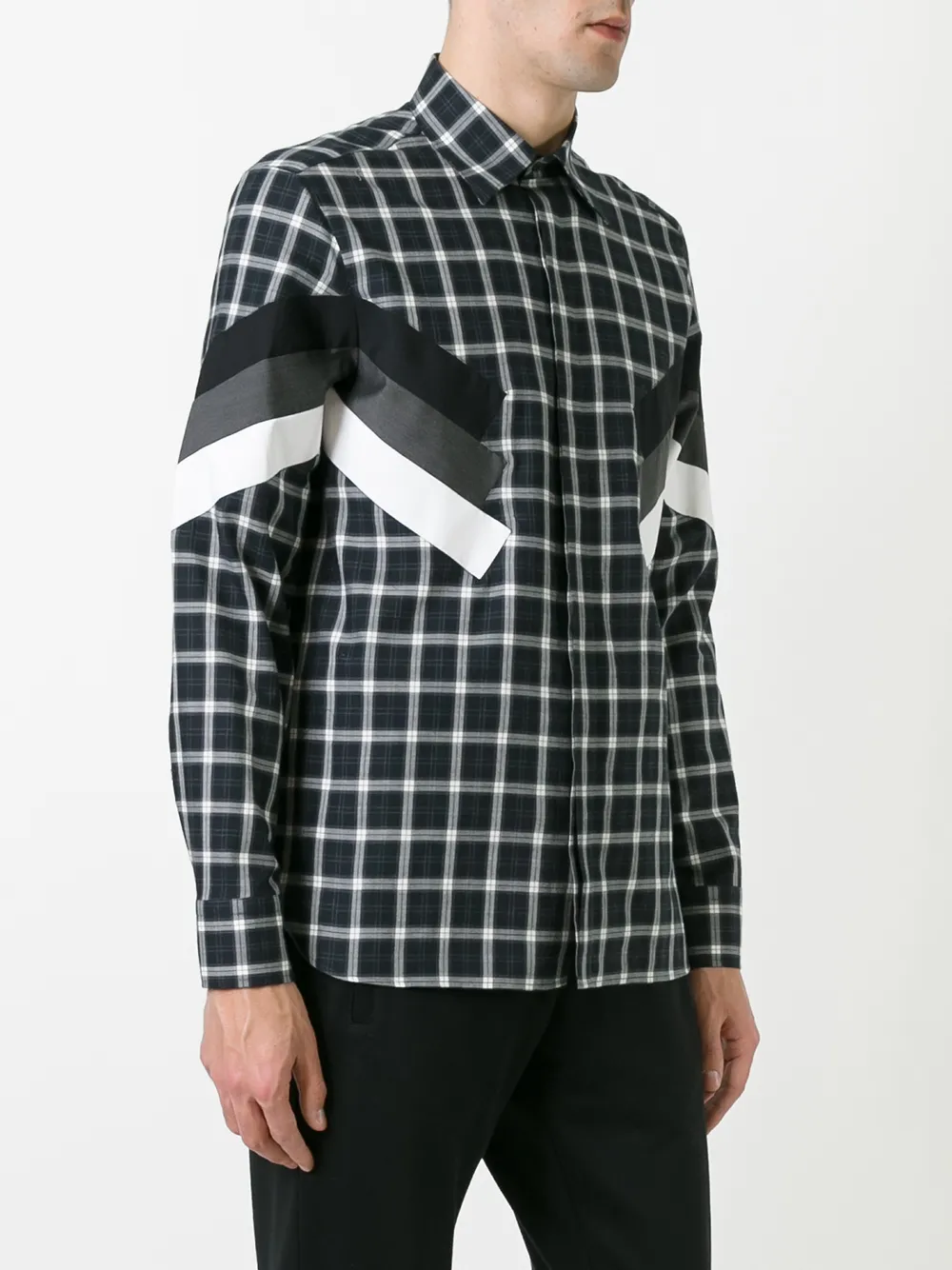 neil barrett 长袖格纹拼接衬衫