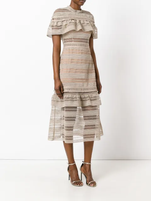 4 Stores In Stock: SELF-PORTRAIT Frill-Yoke Lace Midi Dress, Nude | ModeSens