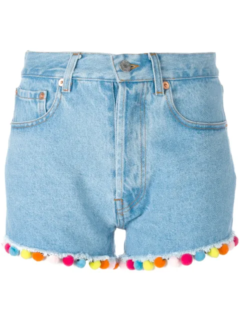 FORTE COUTURE FORTE DEI MARMI COUTURE POMPOM DENIM SHORTS - BLUE