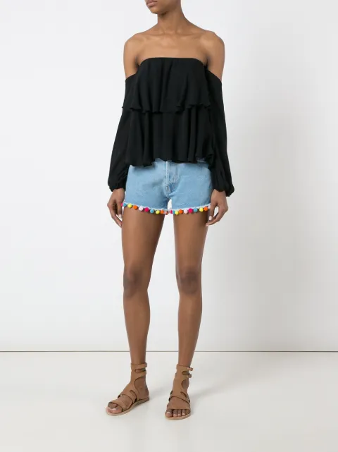 FORTE COUTURE FORTE DEI MARMI COUTURE POMPOM DENIM SHORTS - BLUE