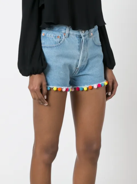 FORTE COUTURE FORTE DEI MARMI COUTURE POMPOM DENIM SHORTS - BLUE