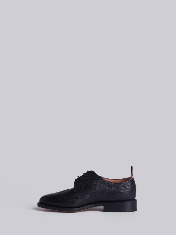 Classic Longwing Brogue Flat In Black Pebble Grain