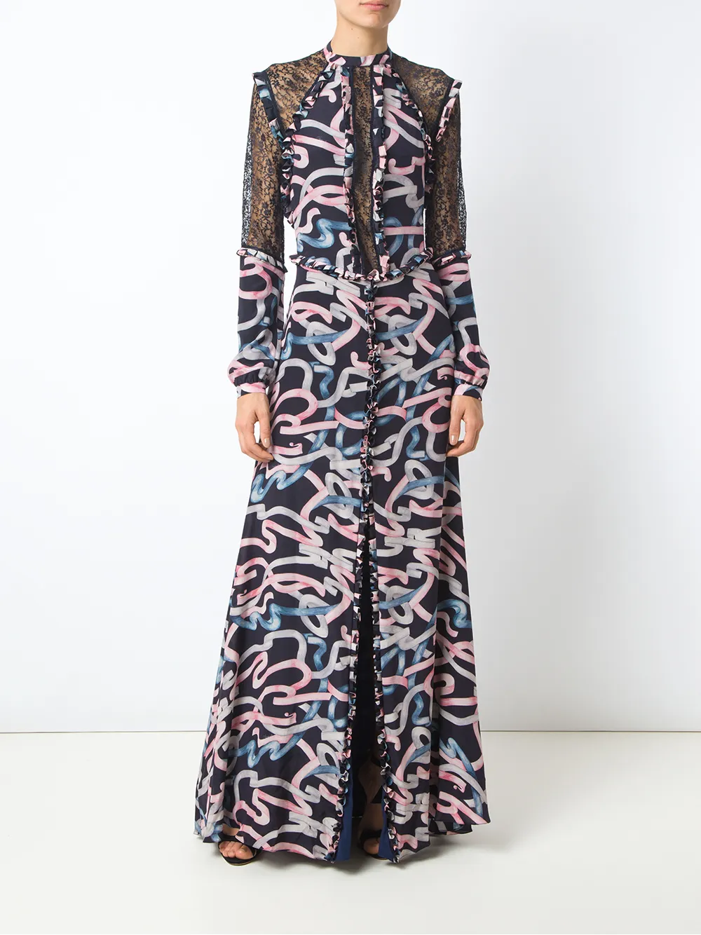 Olympiah jurk met kanten vlakken - Blauw