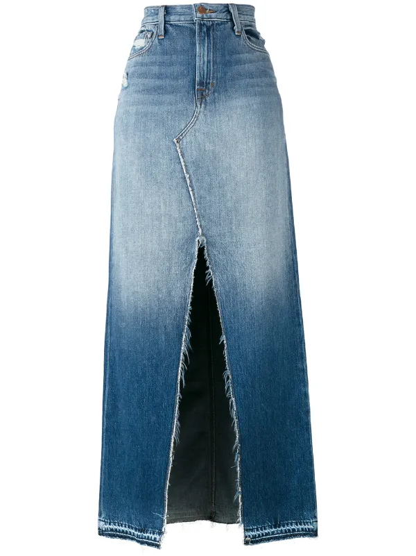 saia jeans longa com fenda na frente
