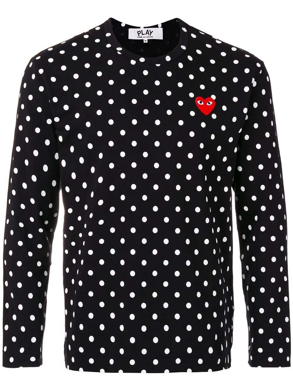 Comme Des Garçons Play Black Polka Dot Heart Patch Long Sleeve T-shirt In Black