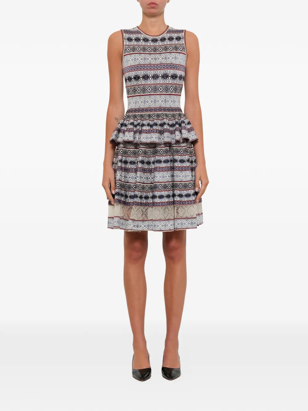  Alexander Mcqueen Jacquard Kleid Mit Schößchen   Blau 