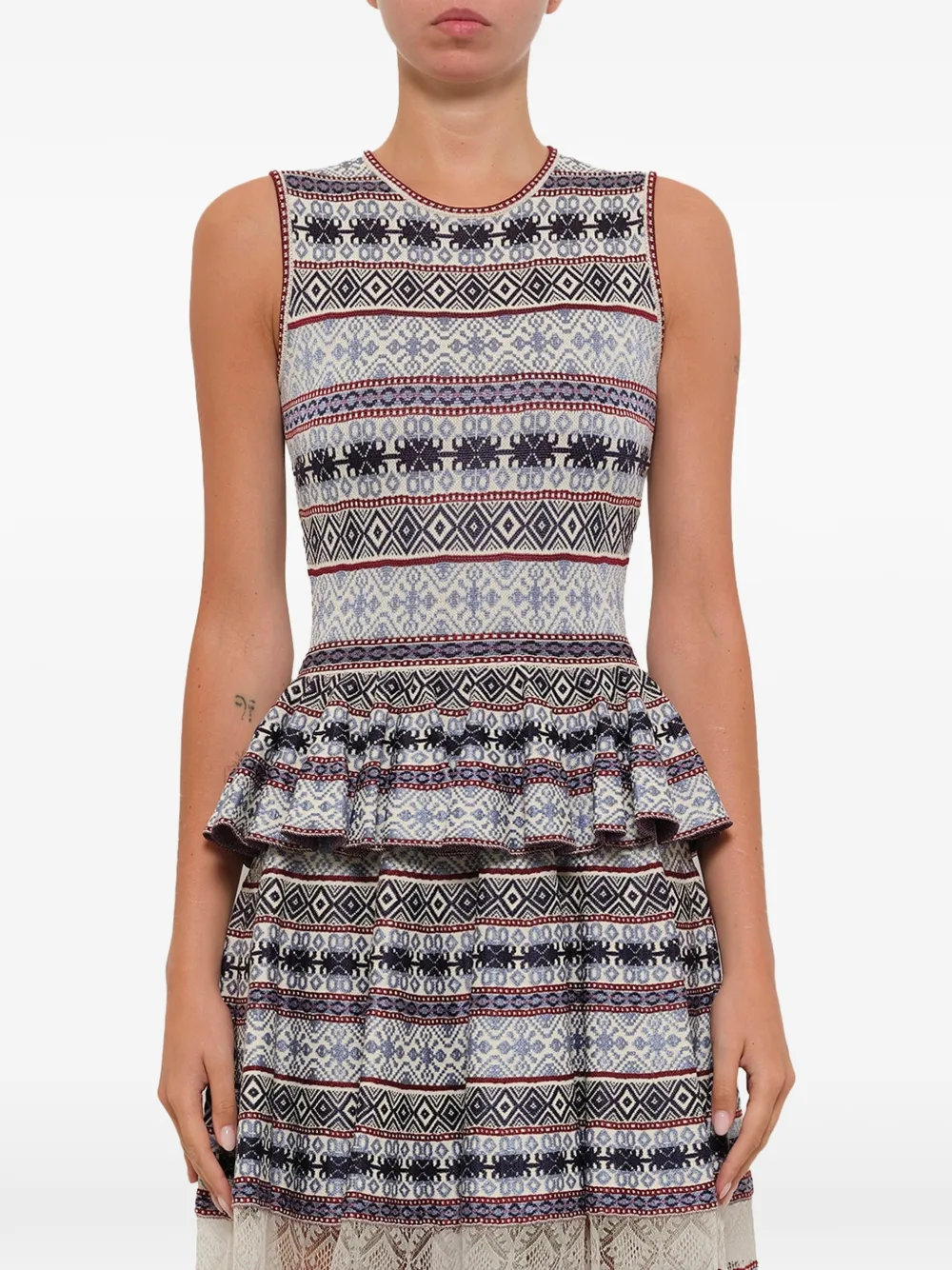 Alexander McQueen Jacquard-Kleid mit Schößchen - Blau