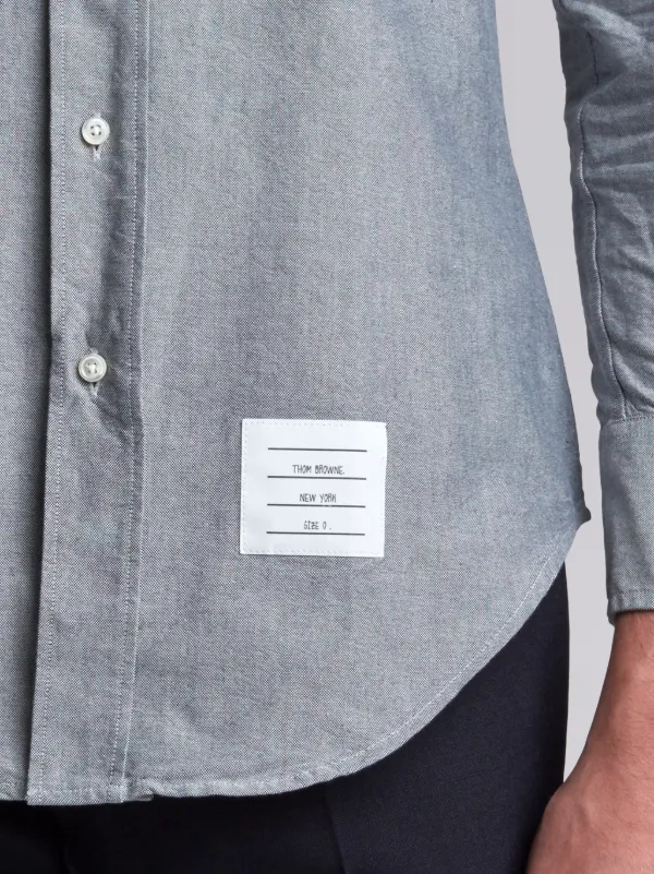 Long Sleeve Shirt With Printed Diagonal Stripe In Navy Oxford