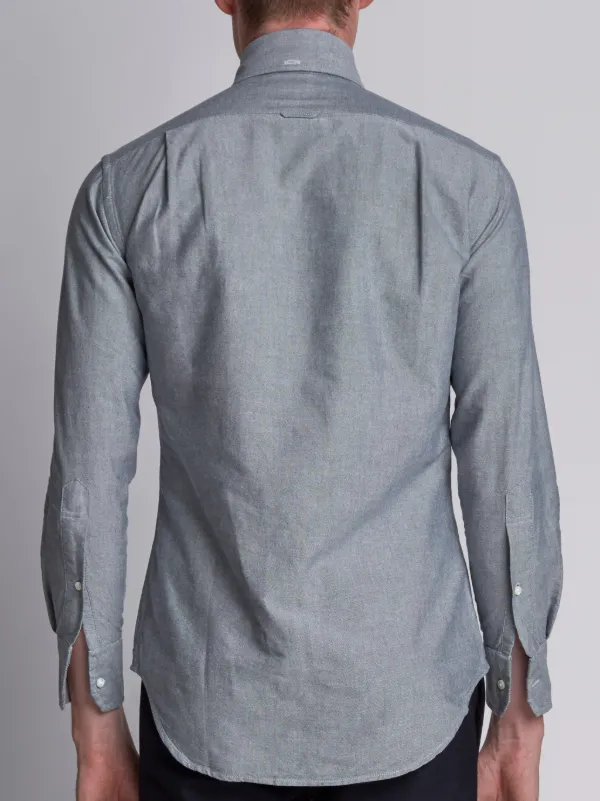 Long Sleeve Shirt With Printed Diagonal Stripe In Navy Oxford