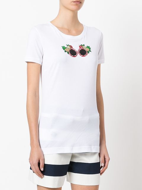 DOLCE & GABBANA DOLCE & GABBANA TROPICAL BEADED SUNGLASSES T-SHIRT - WHITE