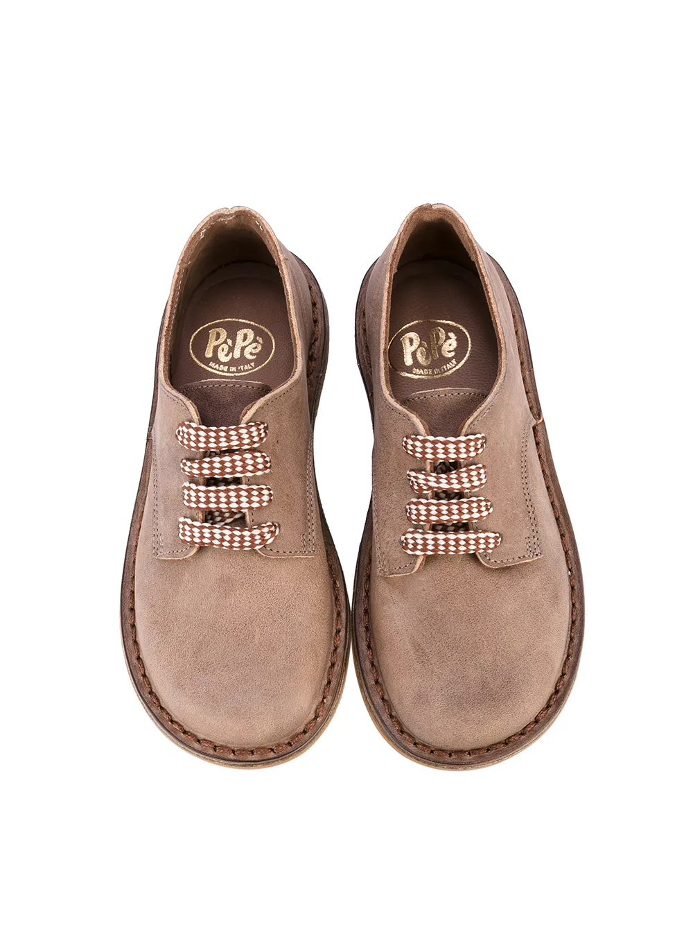 Pépé Kids textured stitch detail brogues Brown