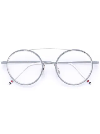 Thom Browne Eyewear Matte Silver Titanium Optical Glasses With Clear ... Thom Browne Eyewear MATTE SILVER TITANIUM OPTICAL GLASSES WITH CLEAR LENS ...