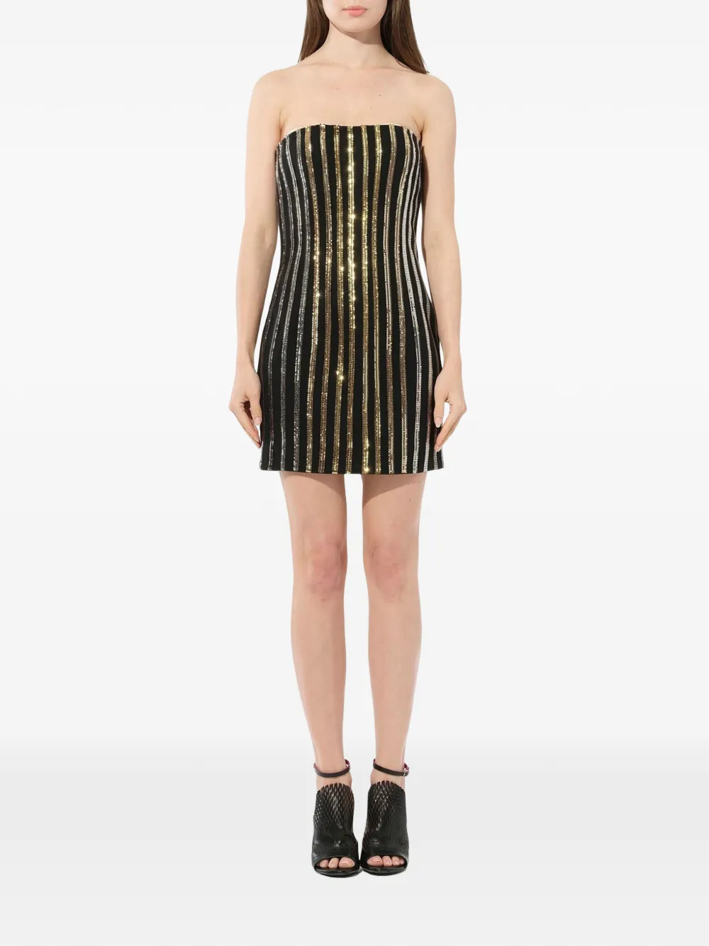 Balmain Vestito senza spalline con linee in lustrini - Nero