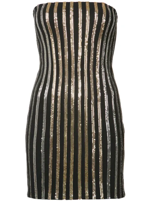 Balmain glitter stripe strapless dress