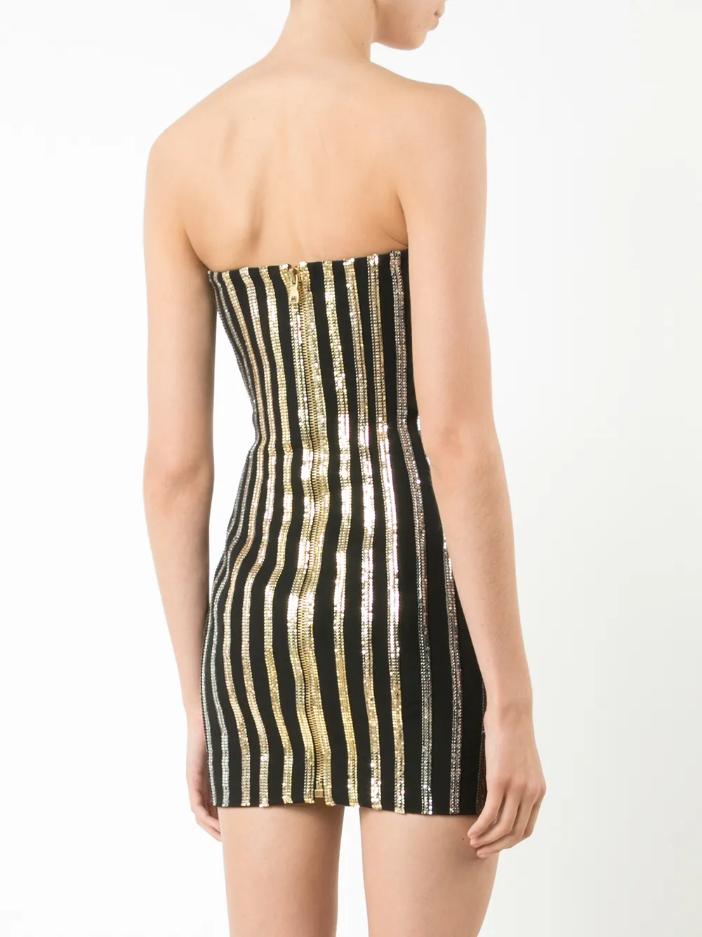 Balmain glitter stripe strapless dress Zwart