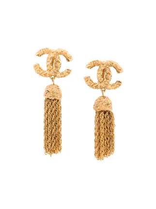 Chanel Vintage Cc Logo Fringe Earrings 1 589 Online Chanel Vintage Cc Logo Fringe Earrings