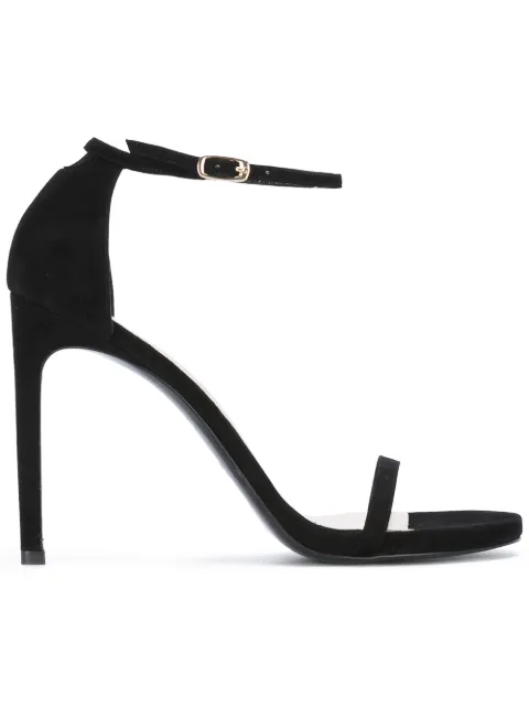 Click to view more detailed imagery on our partner's website Stuart Weitzman 'Nudistsong' Ankle Strap Suede Sandals In Black Suede