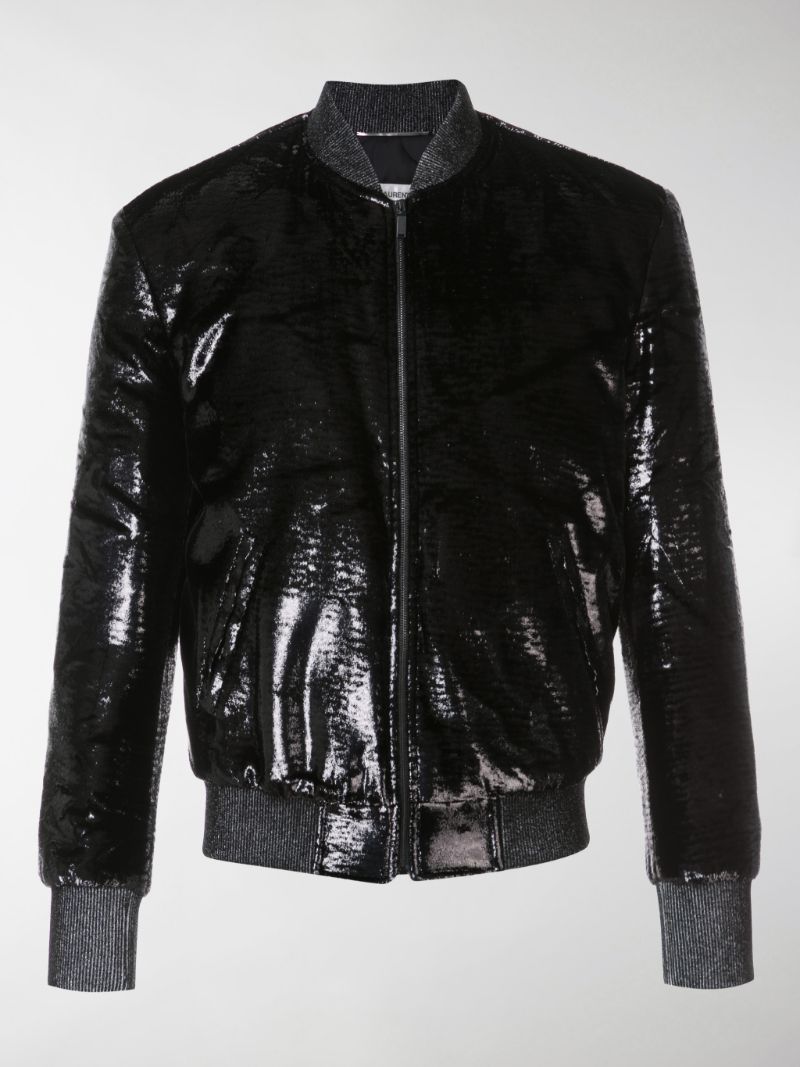 black shiny bomber jacket