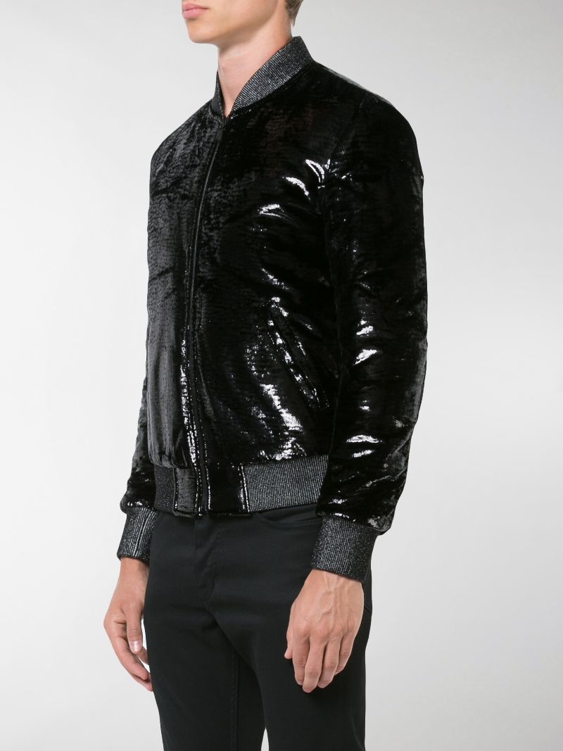 black shiny bomber jacket