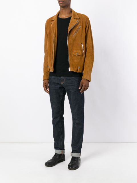 2 Stores In Stock: THE KOOPLES Suede Leather Biker Jacket, Brown | ModeSens