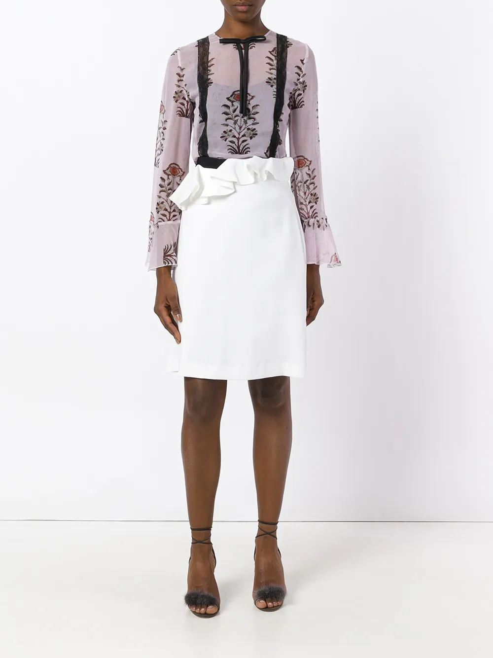 Giambattista Valli ruffled straight skirt - Wit