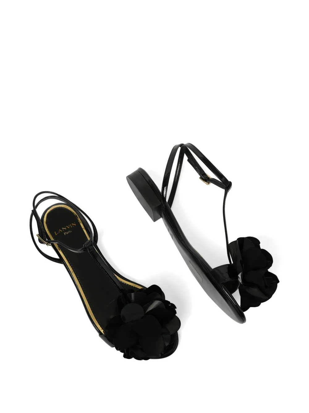Lanvin Slippers verfraaid met bloemen en T-bandje Zwart