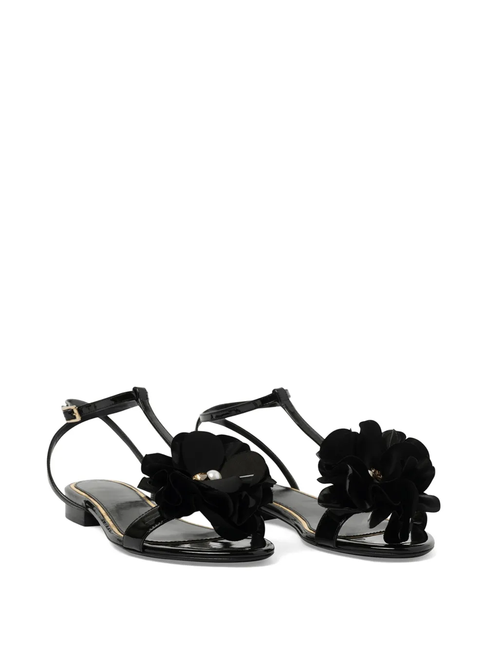 Lanvin Slippers verfraaid met bloemen en T-bandje Zwart