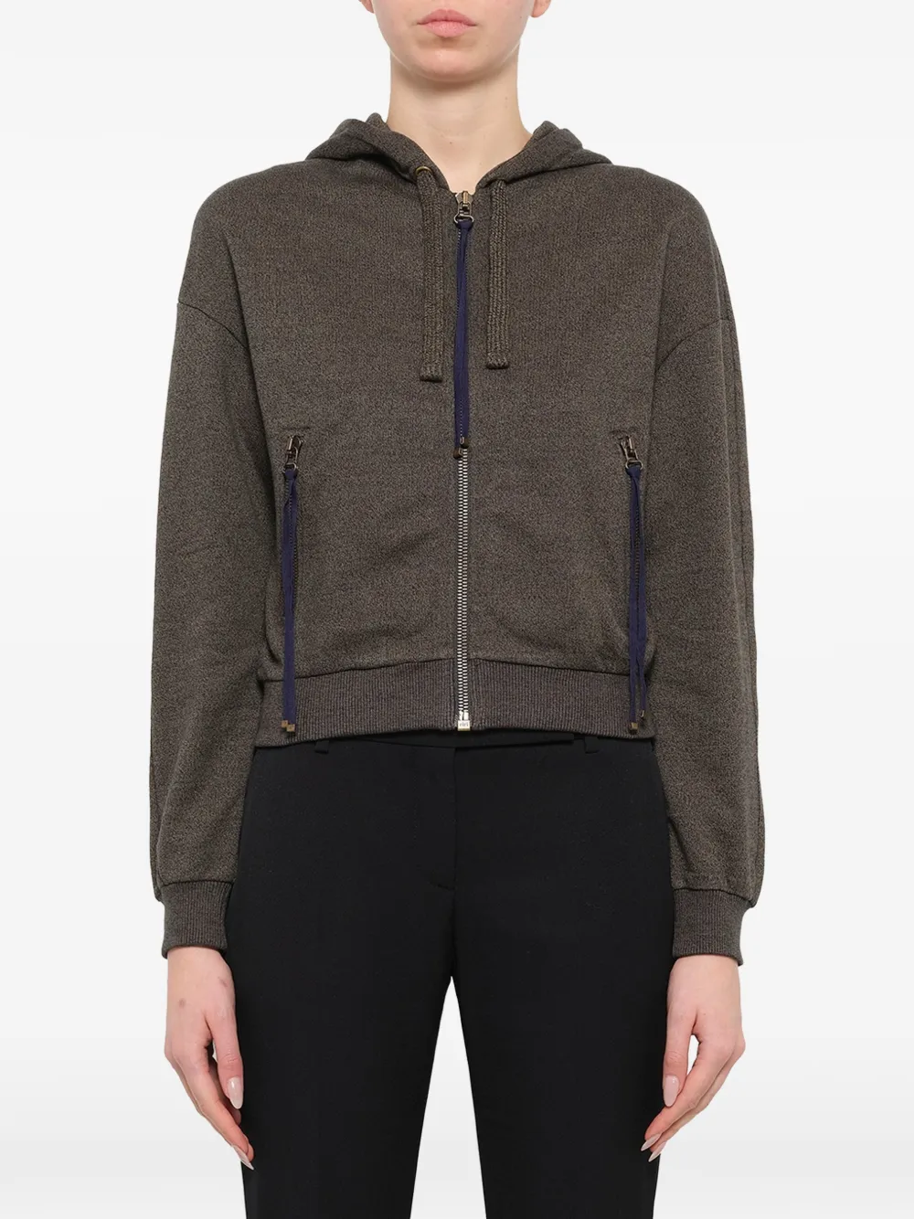 Kenzo embroidered logo zip front hoodie - Verde