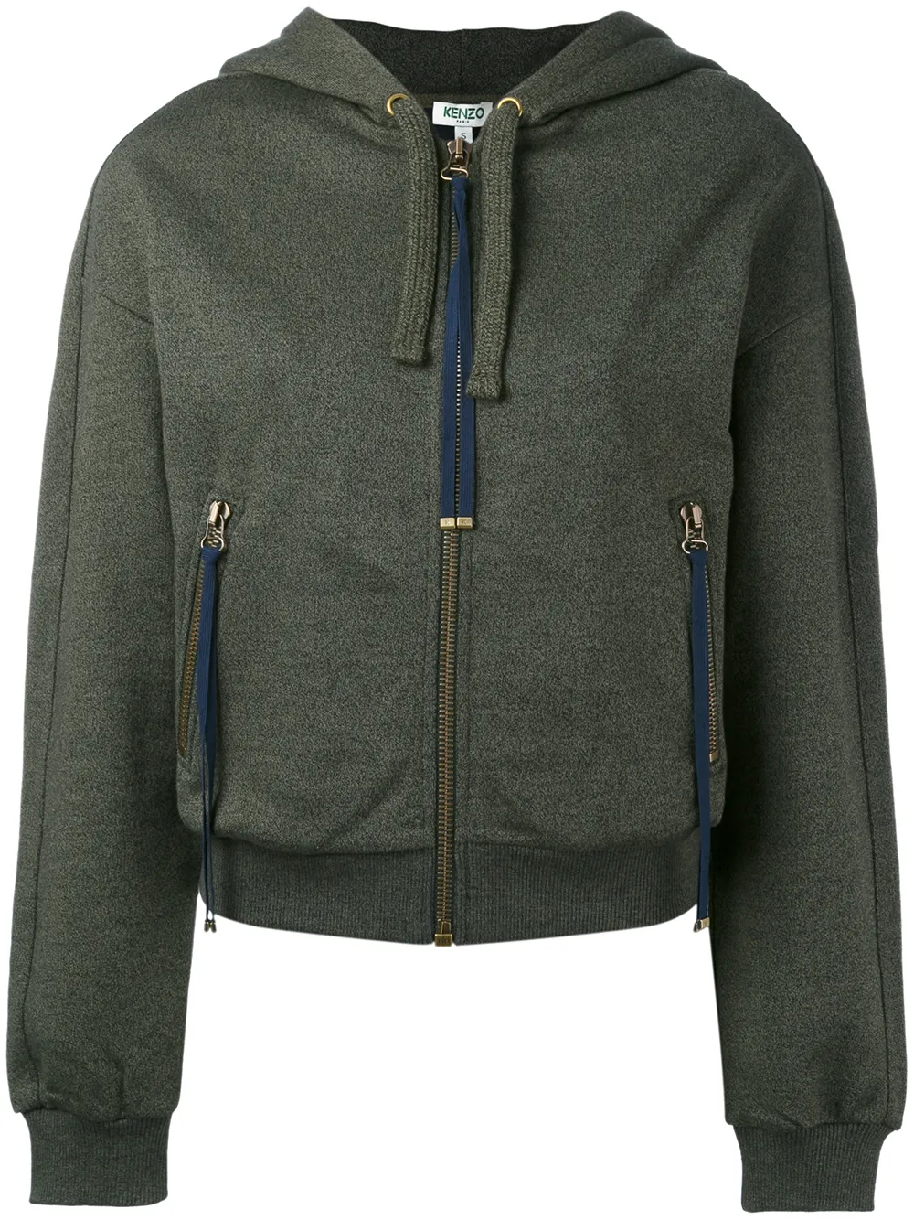 Kenzo embroidered logo zip front hoodie - Verde