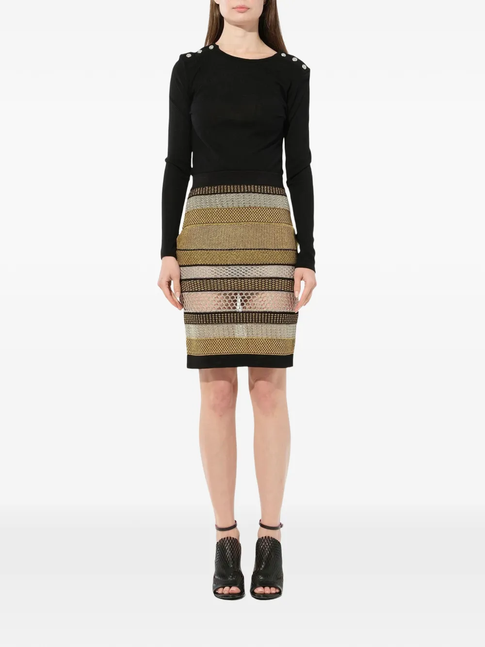  Balmain Falda Corta De Punto A Rayas - Negro 