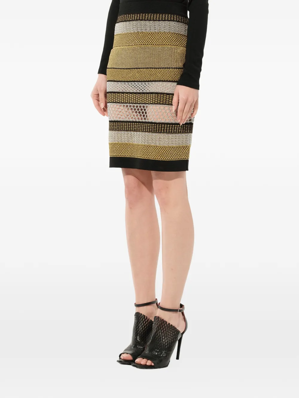  Balmain Falda Corta De Punto A Rayas - Negro 