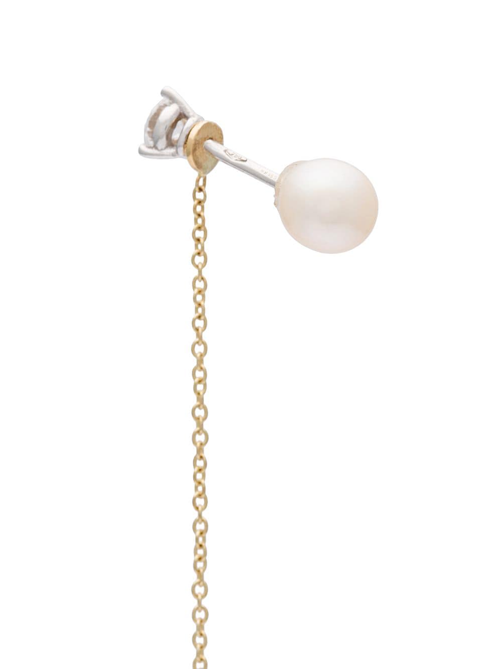 Shop Delfina Delettrez Diamond Stud Chain Pearl Earring In Metallic