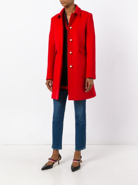 GUCCI Single-Breasted Wool Coat, Red, Black | ModeSens