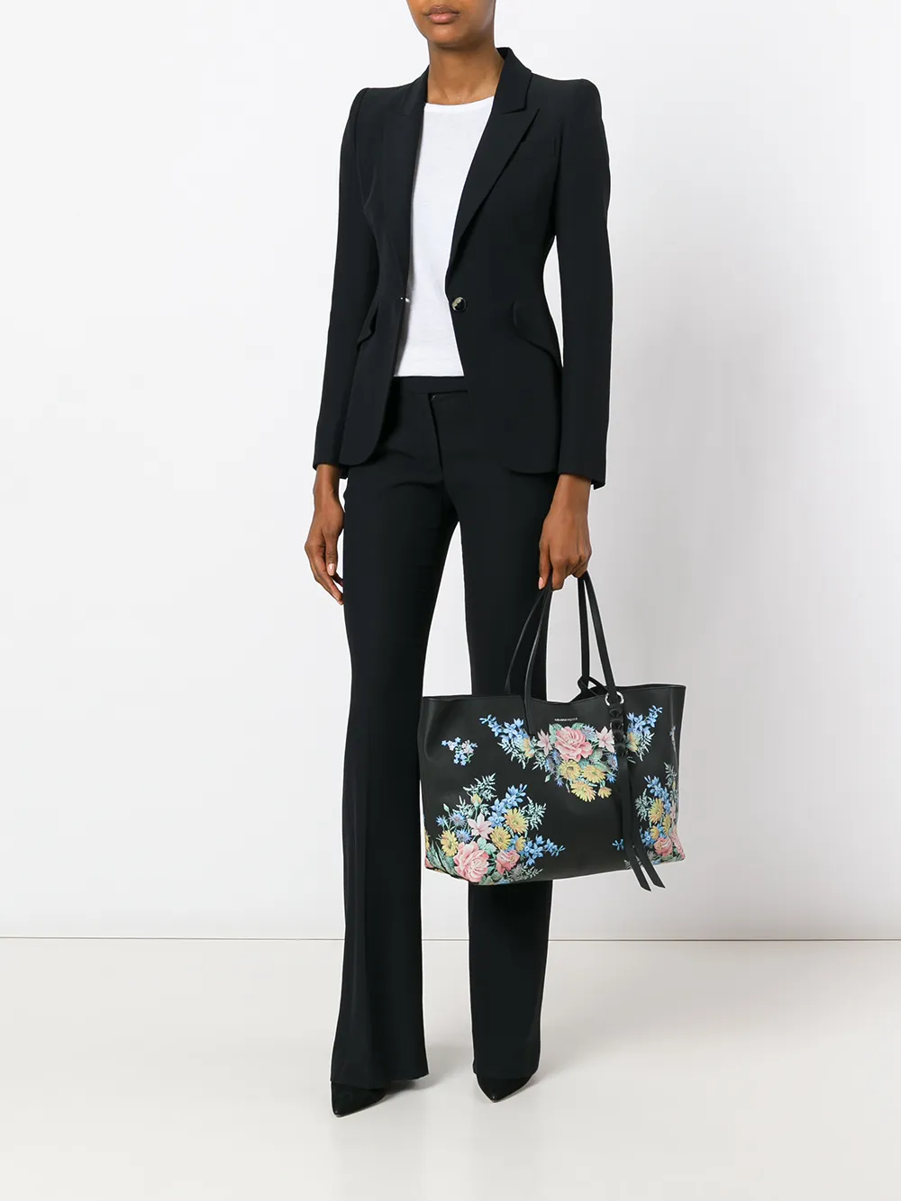 Alexander McQueen floral tote bag - Zwart