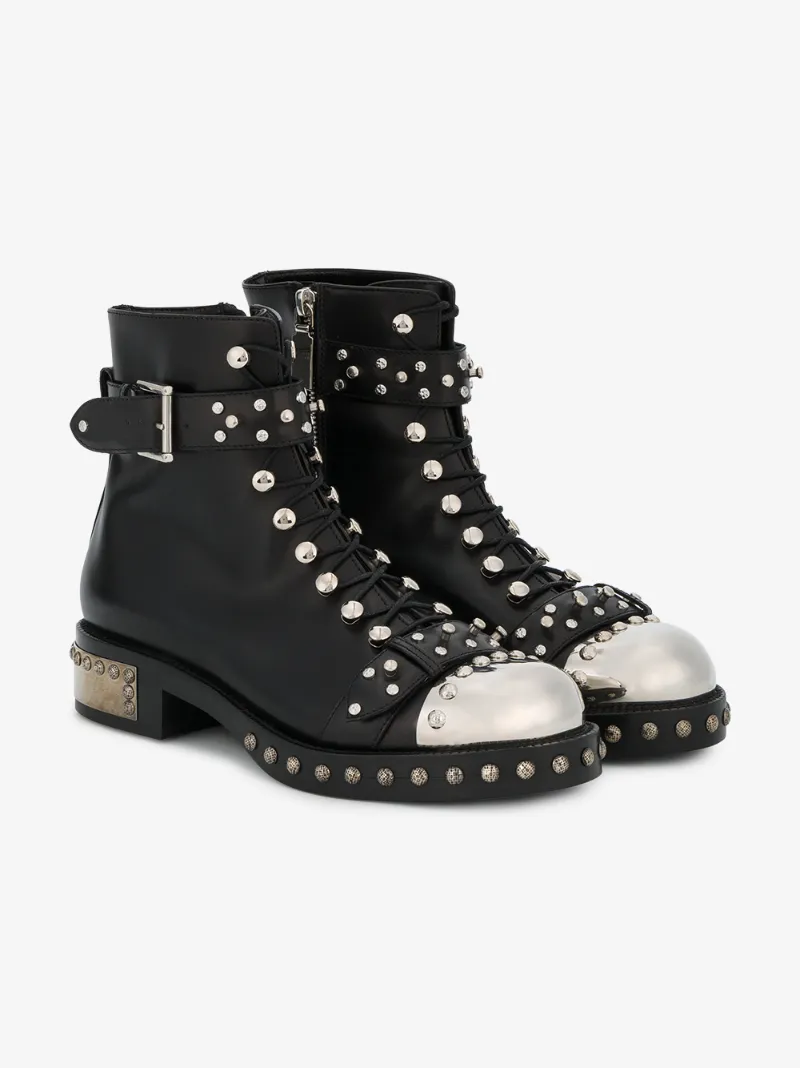 alexander mcqueen embellished leather ankle boots