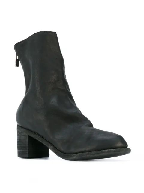 black leather low block heel ankle boots