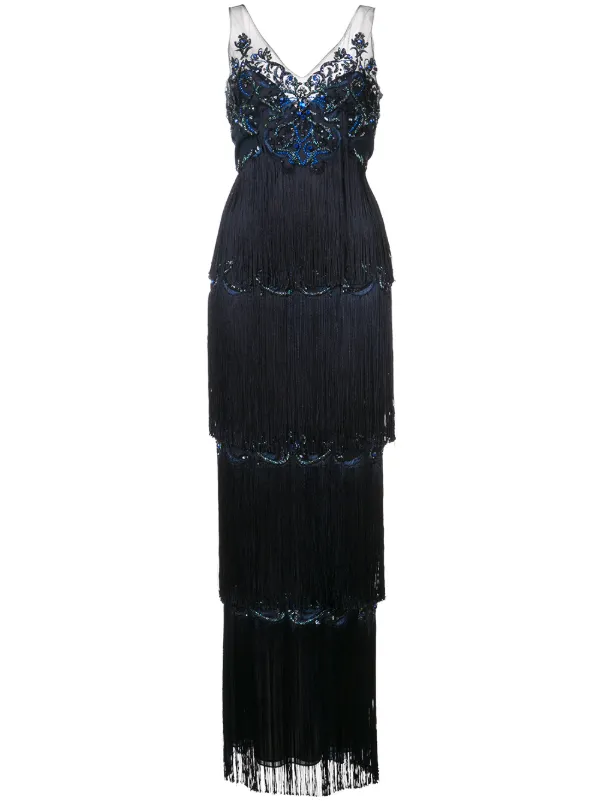 marchesa notte fringe dress