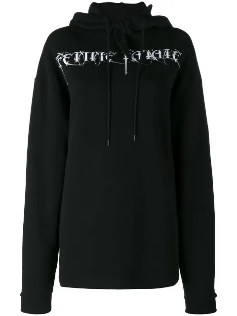 BALENCIAGA Femme Fatale Oversized Embroidered Stretch-Jersey Hooded Top in Black | ModeSens