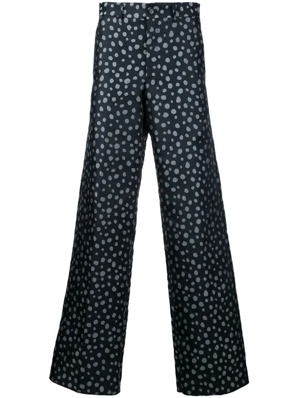black polka dot wide leg trousers