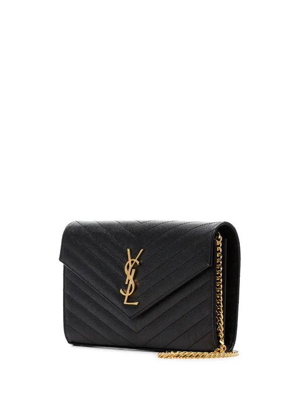 Saint Laurent Envelope Quilted Pebbled Leather Wallet on a Chain