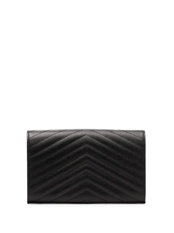 Saint Laurent Envelope Quilted Pebbled Leather Wallet on a Chain