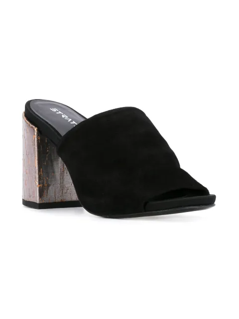 black chunky heel mules