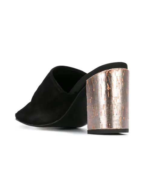 black chunky heel mules