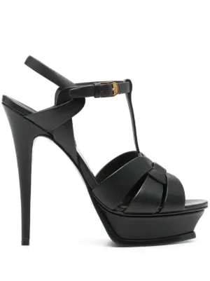 Saint Laurent プラットフォーム レザーサンダル | ブラック | FARFETCH JP