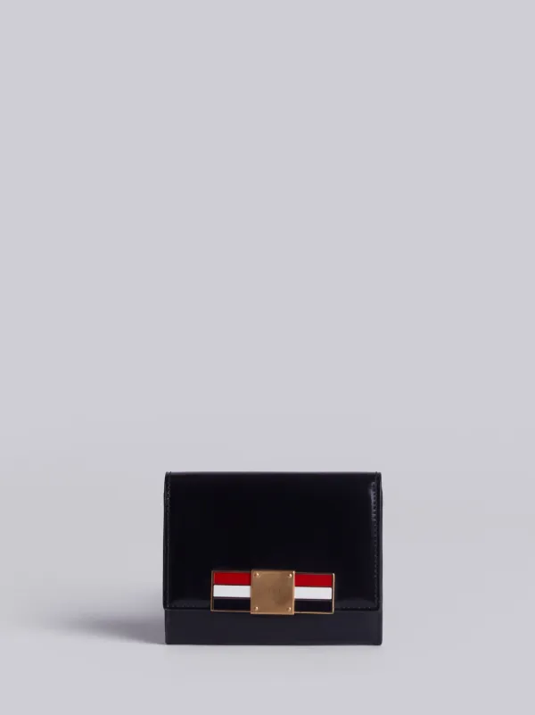 Short Zip Around Wallet With Red, White And Blue Enamel Clasp In Calf Leather