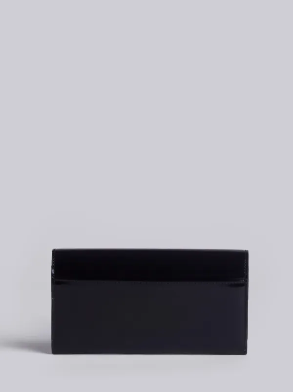 Long Zip Around Wallet With Red, White And Blue Enamel Bow Clasp In Calf Leather