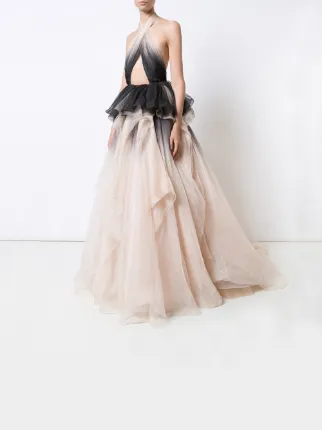 Marchesa Pleated Organza Floor Length Gown Farfetch