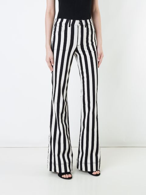 ladies black and white striped trousers